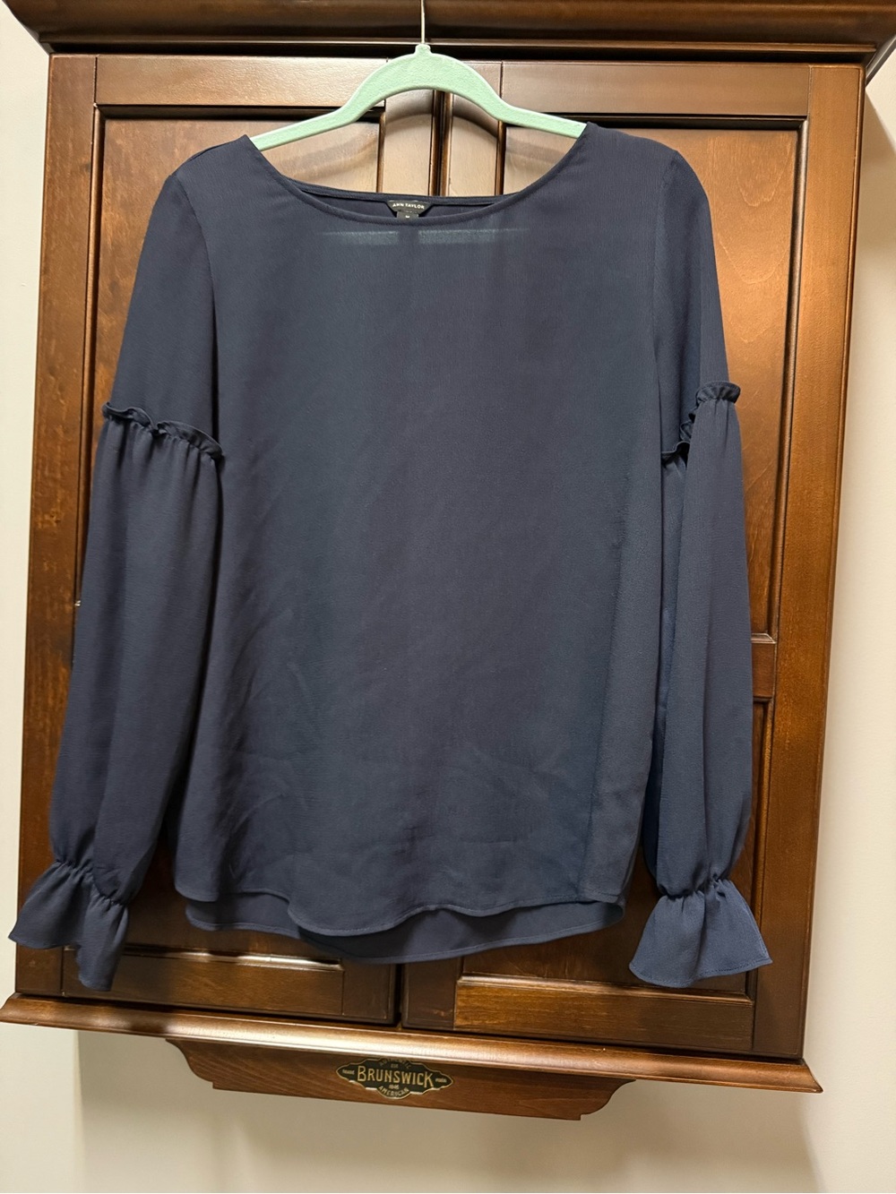 Ann Taylor Navy Long-Sleeve Ruffle Blouse